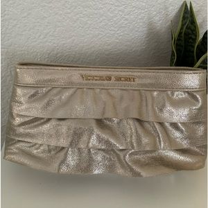 Victorias Secret Clutch Makeup Bag Champagne Gold Sparkle Clutch Bag -NE…